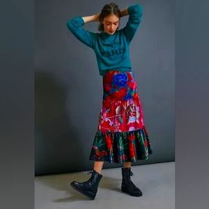 NWT Farm Rio Tiered Velvet Midi Skirt- XS